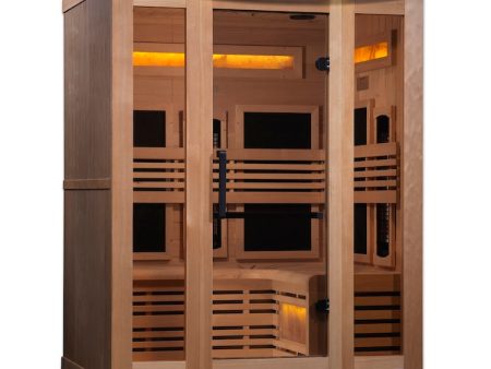 Golden Designs 3-Person Full Spectrum PureTech™ Near Zero EMF FAR Infrared Sauna with Himalayan Salt Bar (Canadian Hemlock) For Discount