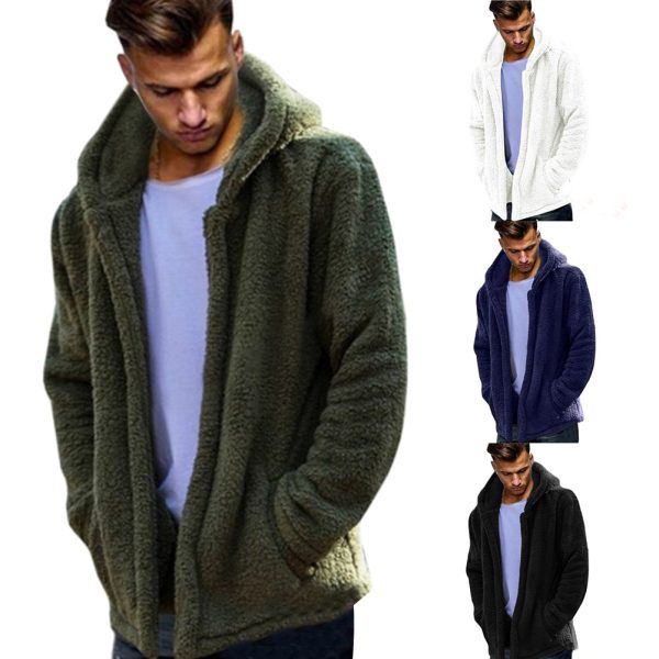 Winter Autumn Long Sleeve Solid Color Hooded Coat Warm Men Casual Outwear Supply