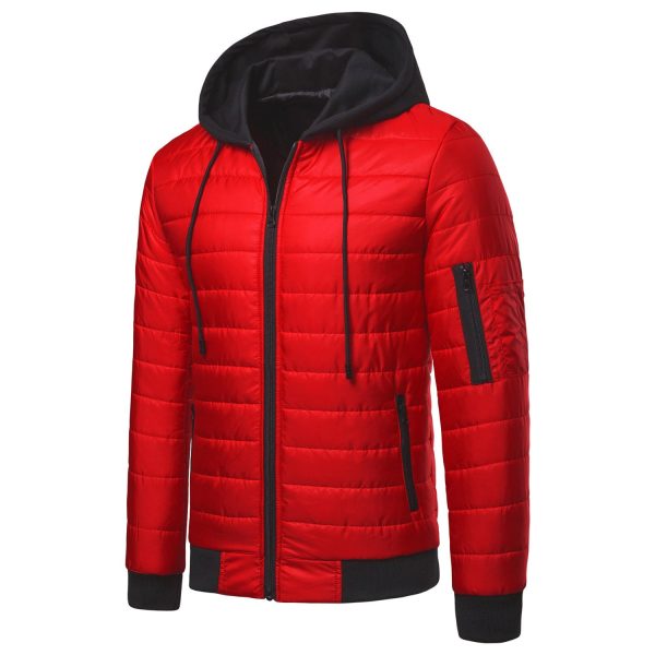 Plus Size Winter Men Color Block Hooded Long Sleeve Zip Up Padded Jacket Coat Online Sale