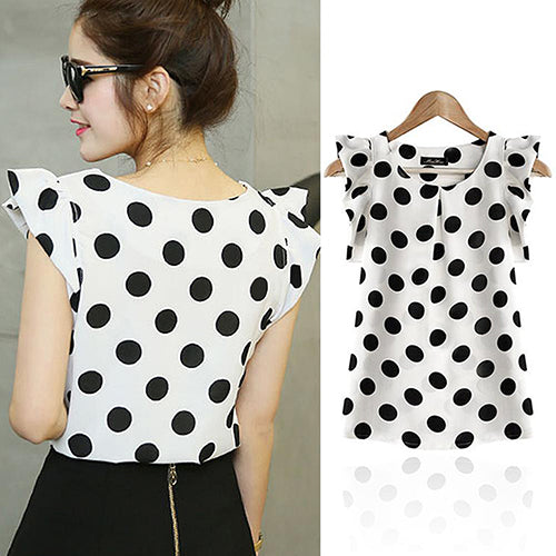 Fashion Women Polka Dots Casual Chiffon Blouse Short Sleeve T-shirt Summer Tops Supply