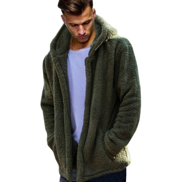 Winter Autumn Long Sleeve Solid Color Hooded Coat Warm Men Casual Outwear Supply