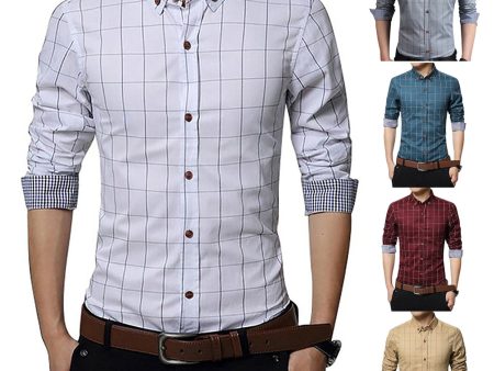 Men s Casual Plaid Long Sleeve Button Down Collar Cotton Slim Fit Business Shirt Online now