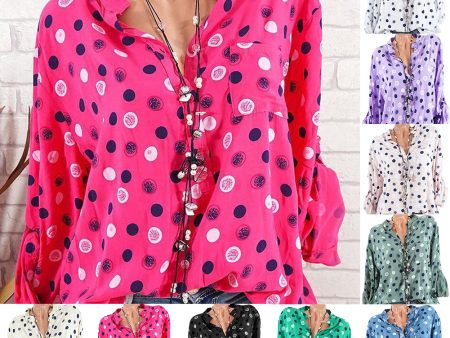 Leisure Dots Printed Loose Roll Up Sleeve Summer Women Blouse Breathable Shirt Discount