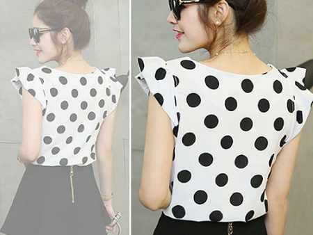 Fashion Women Polka Dots Casual Chiffon Blouse Short Sleeve T-shirt Summer Tops Supply