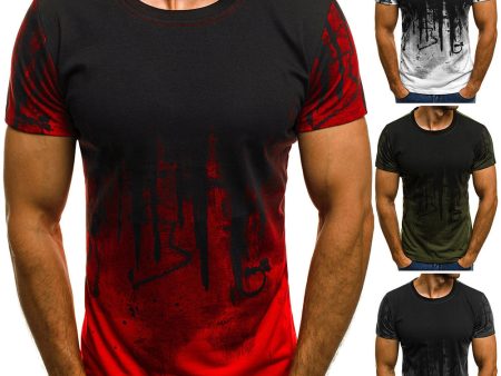 Fashion Sport Printed Round Neck Short Sleeve Men s Summer Slim Fit T-shirt Top For Discount