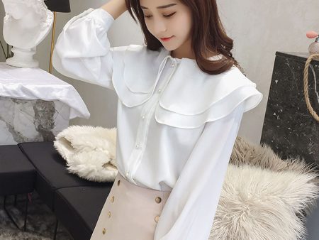 Sweet lotus leaf collar chiffon solid color top loose design Sale