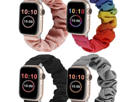 Wearlizer 4 Packs Apple Watch Band Scrunchie Soft Clot Cute Printed Elastic Watch Bands Women Stretchy Fashion