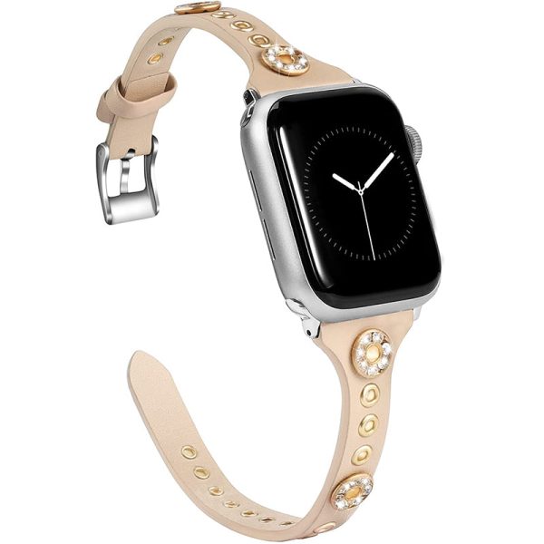 Wearlizer Slim Leather Apple Watch Band with Bling Studs iwatch Series 6 5 4 3 2 1 for Women Girls Online Hot Sale