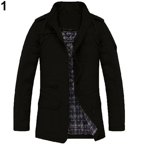 Men Winter Casual Long Sleeve Stand Collar Outwear Thick Coat Warm Jacket For Cheap