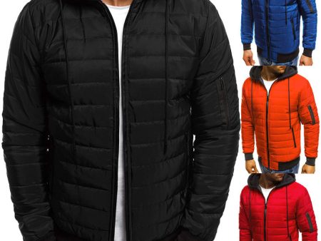 Plus Size Winter Men Color Block Hooded Long Sleeve Zip Up Padded Jacket Coat Online Sale