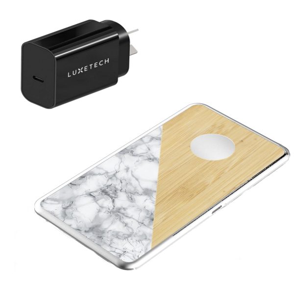 LuxeTech Dual Wireless Pad - Bamboo   White Marble Discount