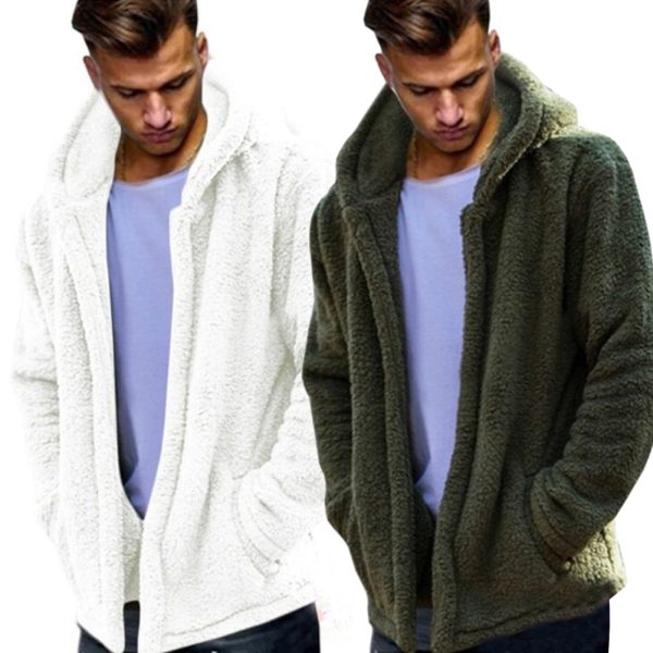 Winter Autumn Long Sleeve Solid Color Hooded Coat Warm Men Casual Outwear Supply