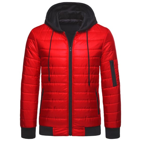 Plus Size Winter Men Color Block Hooded Long Sleeve Zip Up Padded Jacket Coat Online Sale