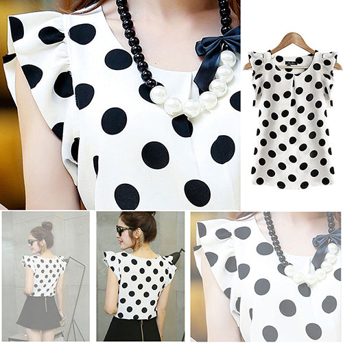 Fashion Women Polka Dots Casual Chiffon Blouse Short Sleeve T-shirt Summer Tops Supply