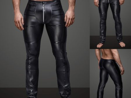 Night Club Sexy Men s Striped Faux Leather Zipper Skinny Long Pants Trousers Discount