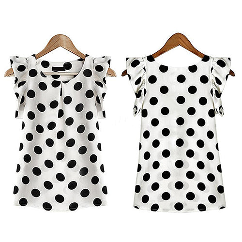 Fashion Women Polka Dots Casual Chiffon Blouse Short Sleeve T-shirt Summer Tops Supply